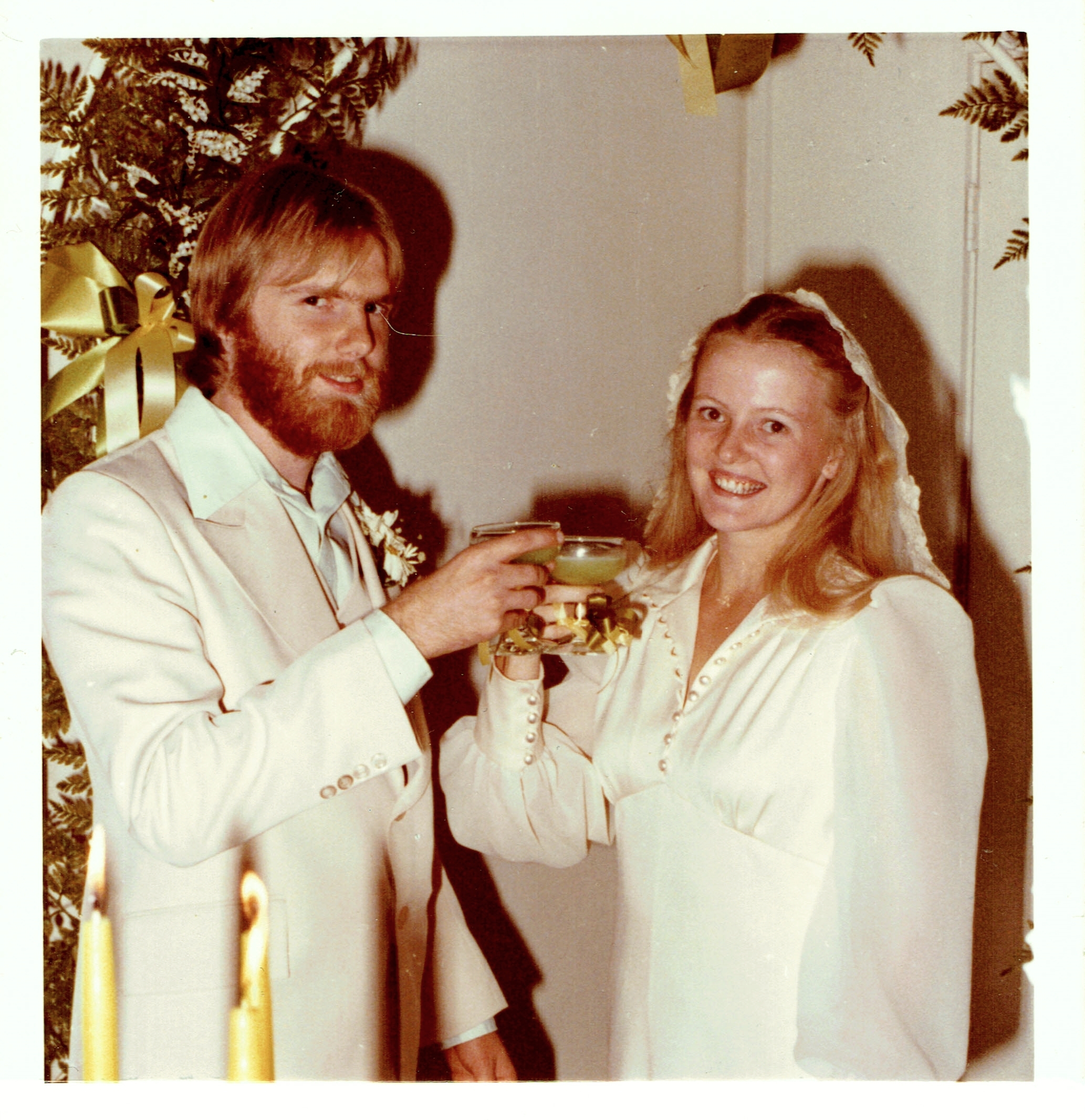 Bride and Groom Toasting at 1977 Wedding